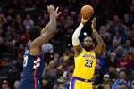 西部第6VS东部第5！ESPN预测明日胜率：湖人57.9% 76人42.1%